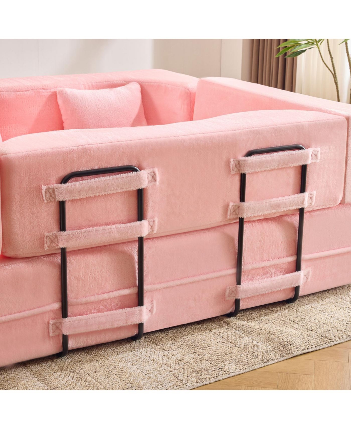 Streamdale Furniture 71-inch folding sofa bed, plush, high-density foam, convertible, floor sofa, pink