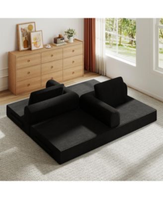 Streamdale Convertible Sleeper Sofa Bed with Pillow - Corduroy Folding Mattress Couch - Black