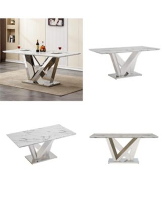 Streamdale Marble Dining Table for 6, 70" Rectangle Faux Marble Kitchen Table with Stainless Steel Base