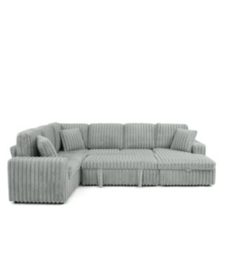 Streamdale Grey Corduroy U-shaped Sofa with Pull-out Bed & Storage Chaise