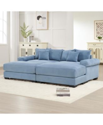 82.6" Oversized Cloud Modular Sectional Couch, Soft Corduroy, Ottoman, Blue