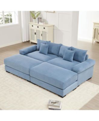 82.6" Oversized Cloud Modular Sectional Couch, Soft Corduroy, Ottoman, Blue