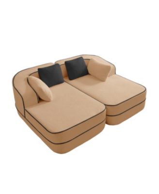 Camel Teddy Fabric Boneless Sofa with Double Chaises