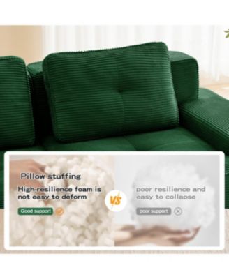 Streamdale Modern U-Shaped Corduroy Sectional Sofa with Ottoman, Green