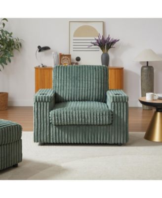 Streamdale Corduroy single recliner with pillow, cup holder, storage footrest