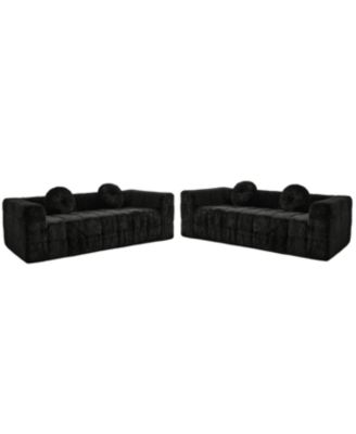 Modern Boneless Couch with Two Circular Throw Pillows, Checkered Design