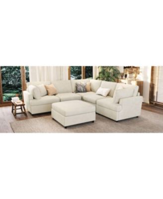 Streamdale U-Shaped Sectional Sofa with Movable Ottoman, 6-Piece Chenille Sofa Set