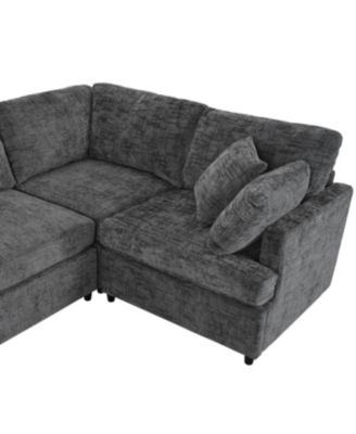 Streamdale U-Shaped Sectional Sofa with Movable Ottoman, 6-Piece Chenille Sofa Set