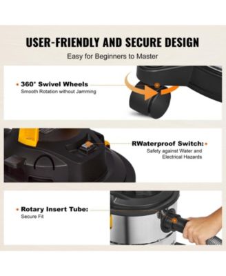 Powerful Suction Stainless Steel Wet Dry Vacuum Cleaner, 5.5-Gallon 6.5 Peak HP