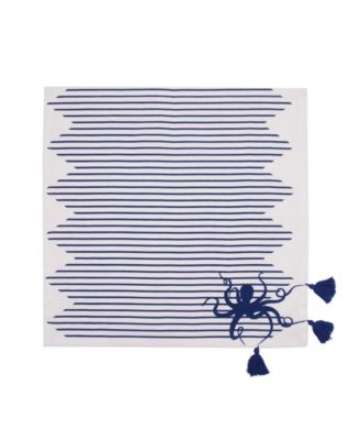Indigo Octopus Stripes and Tassels Machine Washable Napkins Set of 6