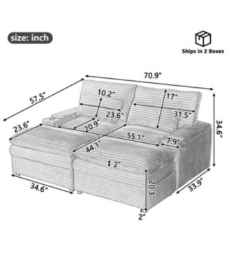 Streamdale Loveseat Sofa 70.9" Sectional Convertible Sofa Bed w/Storage, Ottomans, USB & Cup Holders