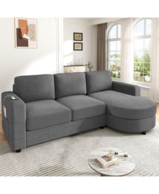 Streamdale Modern L-shaped Sofa Couch with Curved Chaise, USB & Storage, Blue