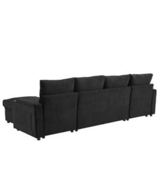 Streamdale Convertible U-Shaped Sectional Sofa with Storage, Cup Holders & USB Ports, Black