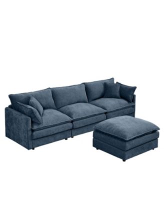 Modular Sectional Sofa, 102 Inch L-Shaped Couch Set, 3-Seater Comfy Cloud Couch with Ottoman, Blue