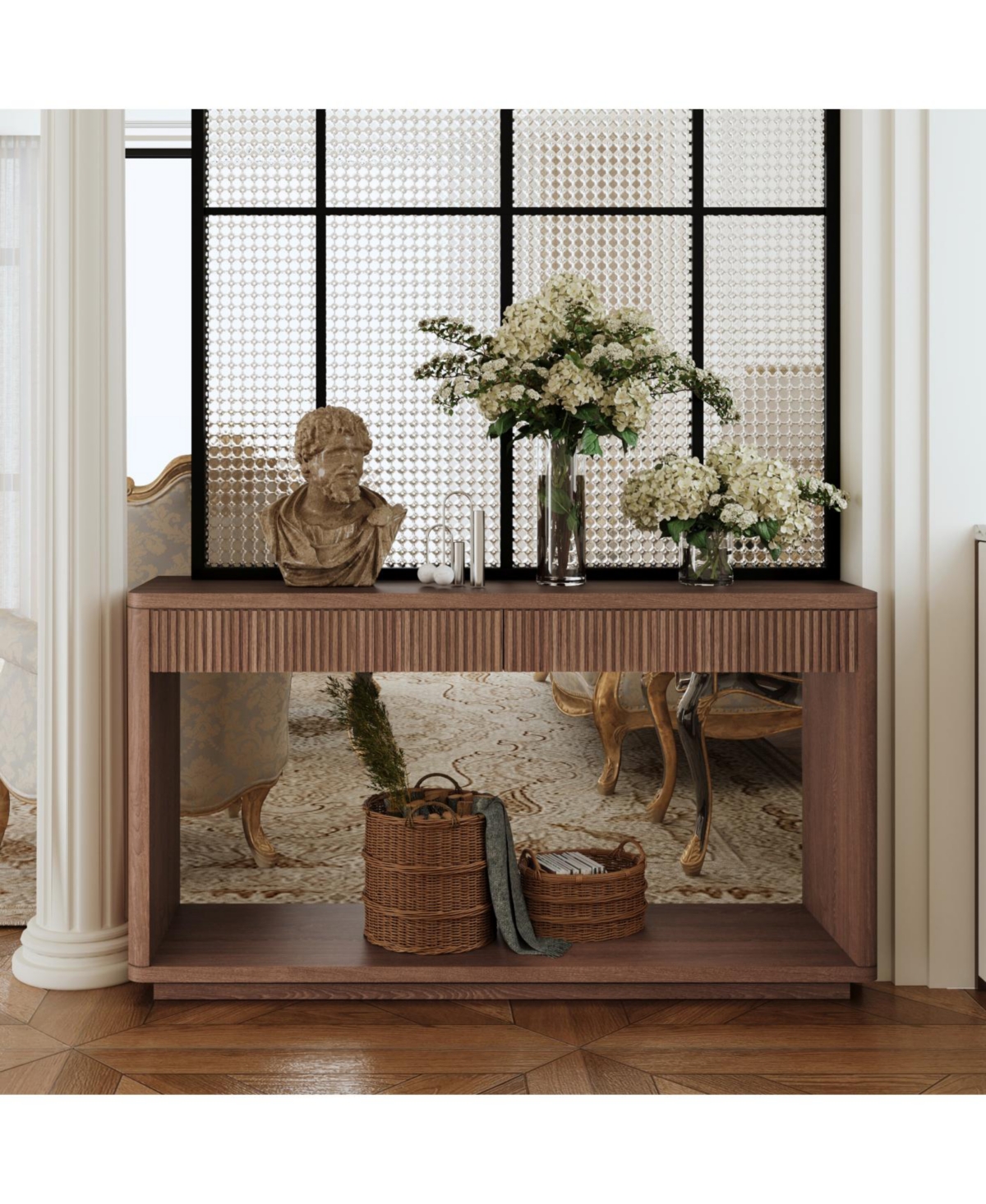 Streamdale Furniture Streamdale 60" Modern 2-Drawer Fluted Console Table - Walnut