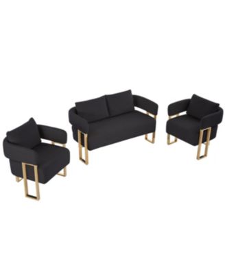Modern Teddy Fleece Upholstered Chair with Gold Metal Legs in Black
