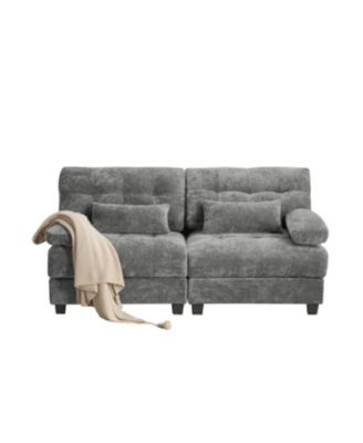  67" Loveseat with Adjustable Backrest, Chenille Fabric & 2 Pillows
