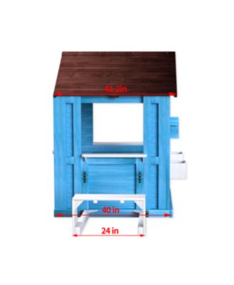 Streamdale Outdoor Wooden Kids Playhouse w/Picnic Bench, Mailbox, Fence, Flowerpot Holders