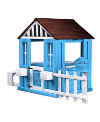Streamdale Outdoor Wooden Kids Playhouse w/Picnic Bench, Mailbox, Fence, Flowerpot Holders
