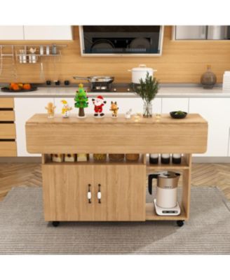 Streamdale Multi-Functional Folding Table with Storage Shelves and Wheels