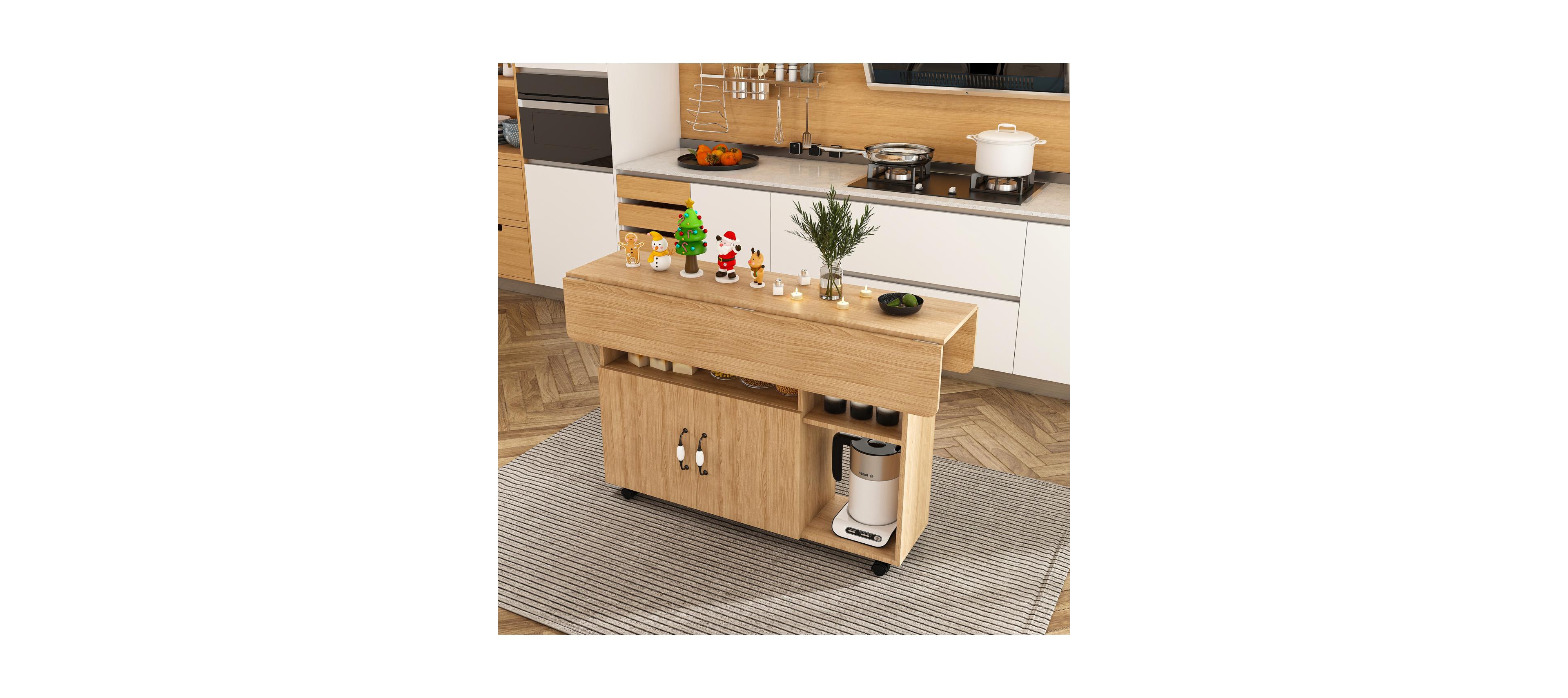 Streamdale Multi-Functional Folding Table with Storage Shelves and Wheels