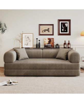 Camel Corduroy Compression Sofa, Convertible Floor Sofa Bed with Pillow Back Support