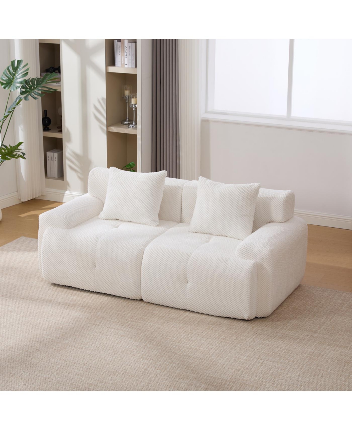 Streamdale Furniture 73" Modern Modular Sectional Loveseat, 2 Seater Tufted Cloud Convertible Couch w/ 2 Pillows, Ivory
