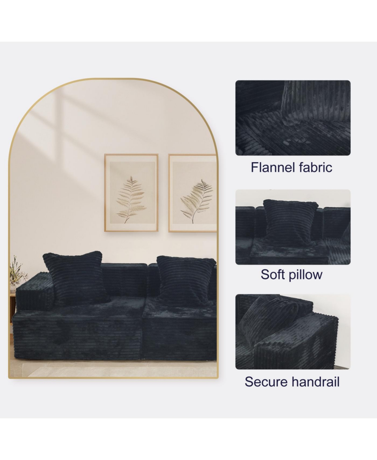 Streamdale Furniture Comfy Corduroy Compression Sectional Couch with Chaise, Black Sofas