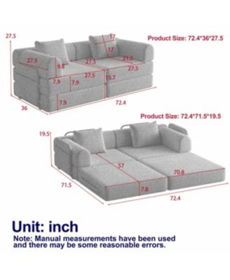 Streamdale 4-seater chenille convertible sofa bed with side storage, folding.