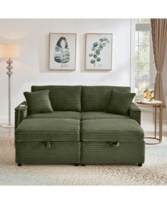 Streamdale Comfortable Fluffy Corduroy Lazy Sofa with Storage, Double Ottomans & Table Board