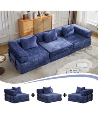 Compression Sofa, Convertible Floor Sofa Bed, Modular Sectional, No Assembly, Chenille, Dark Blue