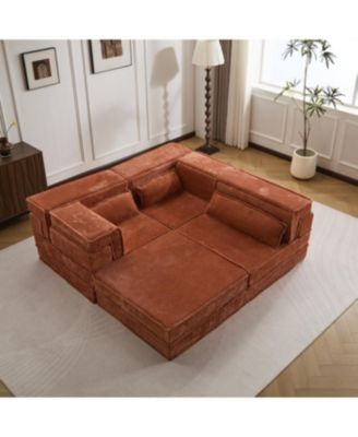 Orange Compression Sofa, Convertible Floor Sofa Bed, Modular Sectional