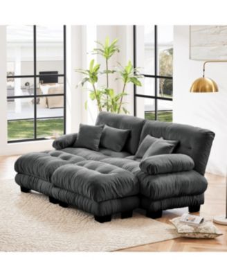 Cloud Couch Sleeper Sofa, Chenille 2 Seater with 2 Lumbar & 2 Throw Pillows, Gray