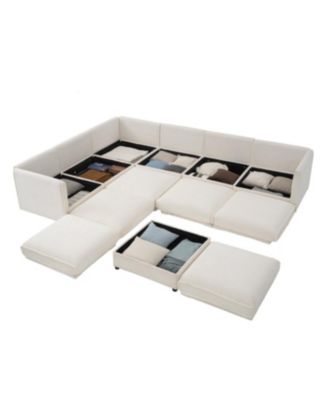 Large Modular Chenille Sectional Sofa with Storage, White