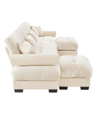 U-Shaped Sectional Sofa Cloud Couch with Movable Ottomans, Convertible 4 Seater