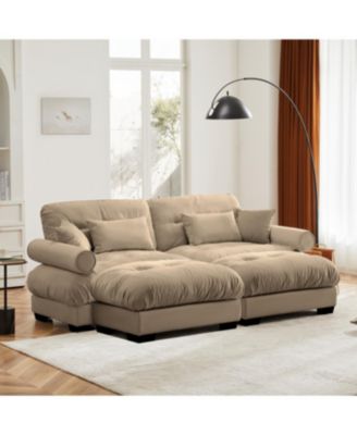 Streamdale Camel Oversized Modern Velvet Two-Seater Sofa with Ottoman and Pillows