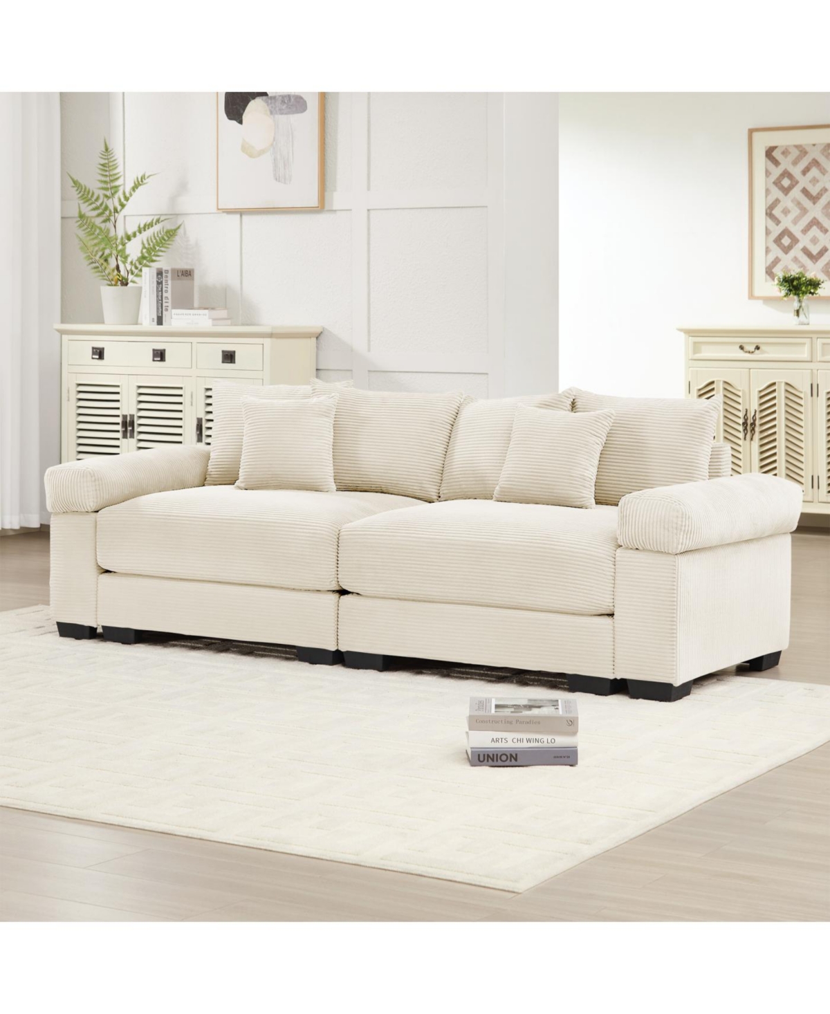 Streamdale Furniture 92" Oversized Cloud Modular Sectional Couch, Cream Corduroy Fabric