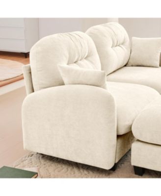Three-Seater Modular Chenille Sectional Couch with Tufted Cushions - Beige