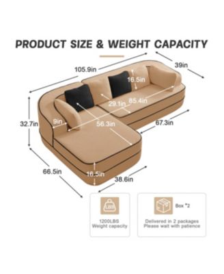 Streamdale Camel Teddy Fabric L-Shaped Chaise Sofa with High Density Sponge