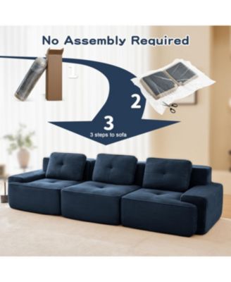 Modern Modular Sectional Sofa, Corduroy Fabric, Oversized 3-Seater Couch, Blue