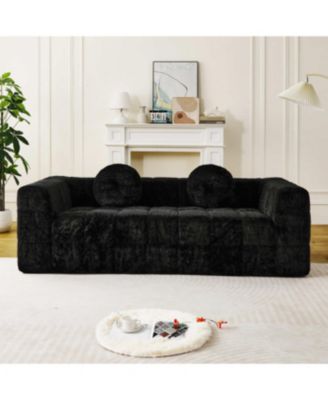 Streamdale Modern Boneless Couch with Two Throw Pillows, Checkered Fabric Sofa