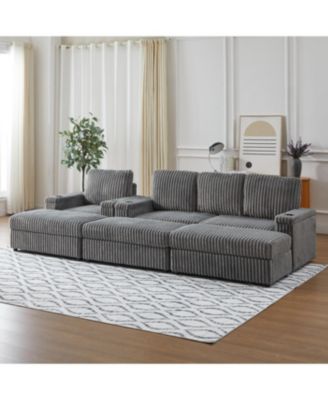 Streamdale Corduroy 3-Seater Sofa with Cup Holders for Living Room