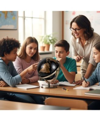 9-Inch Metallic Black and Gold World Globe with Sturdy Metal Base