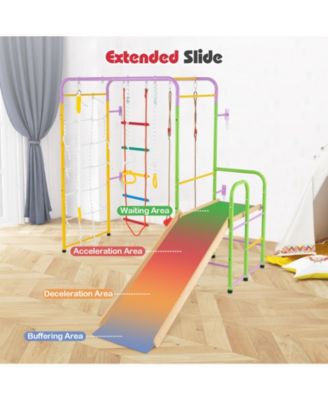8-in-1 Metal Indoor Jungle Gym Playset with Climbing Bars and Swing