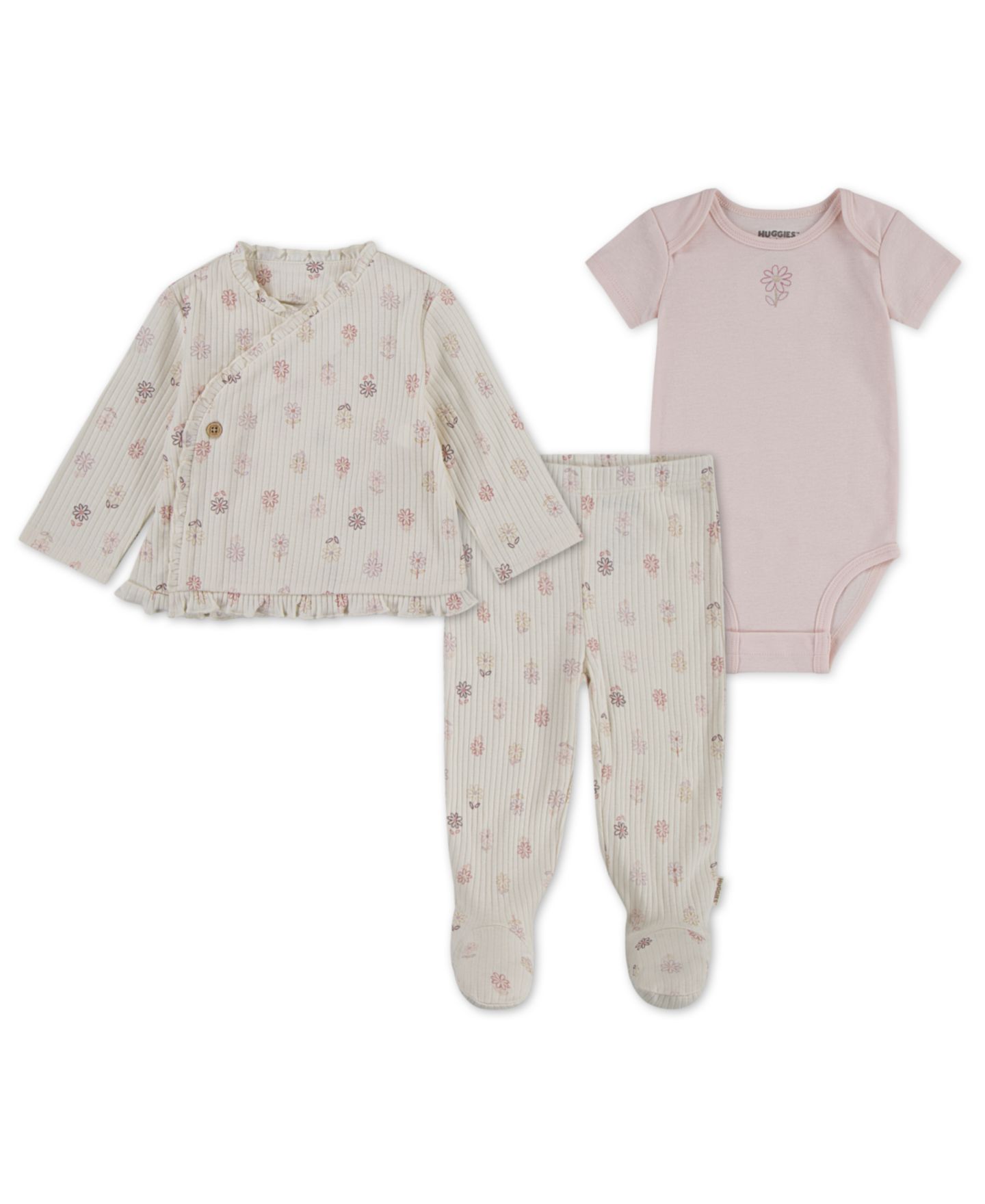 Детский комплект Huggies для девочки: боди, кардиган и брюки, 3 предмета, цвет: Белый — фото 1