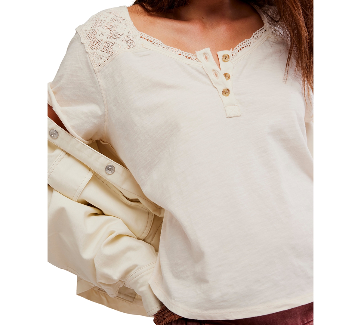 Free People Women's Heirloom Short-Sleeve Henley Top