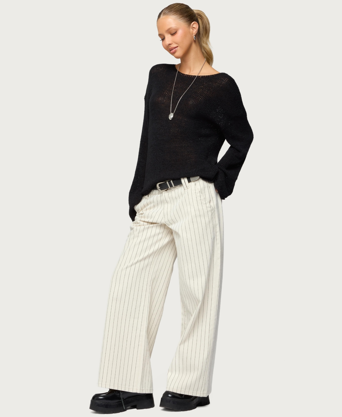Edikted Women's Cory Striped Low Rise Jeans