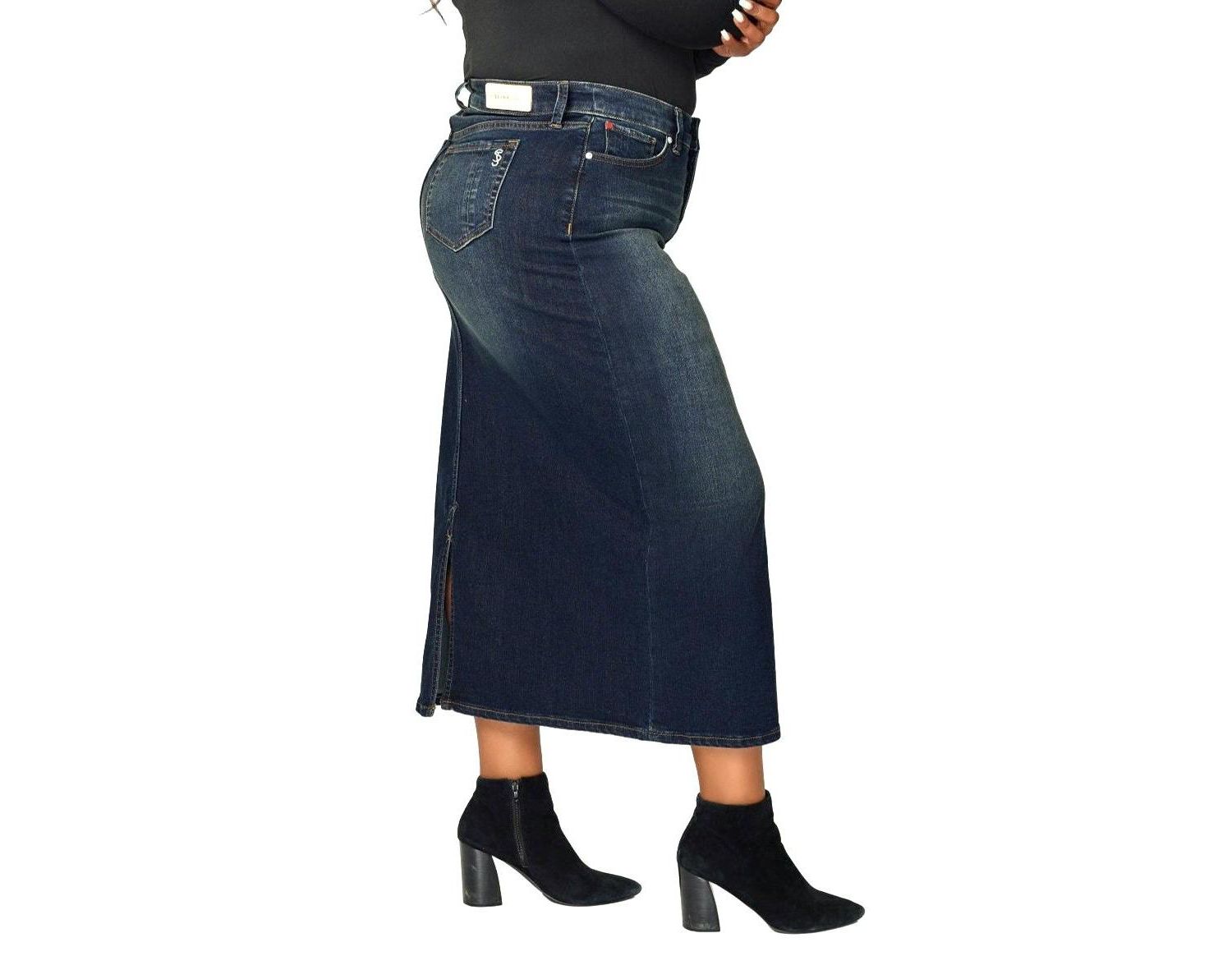 Women's Denim Maxi Skirt in 37"length with side vents