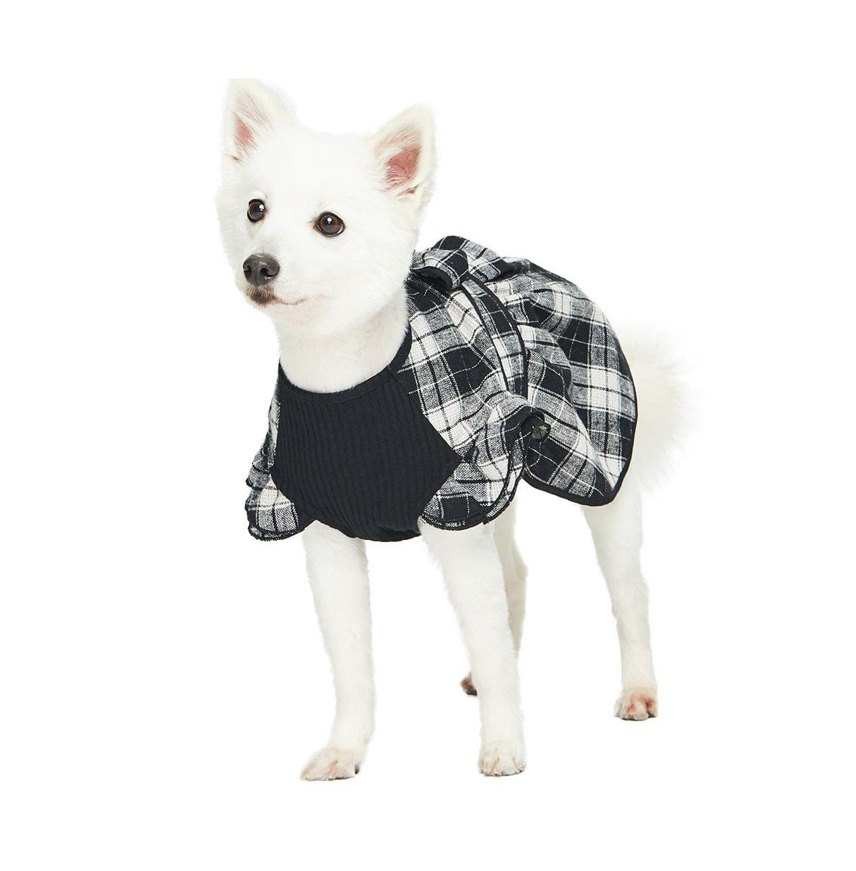 Dogs & Cats Co. Soft Flannel Plaid Dog Dress with Velvet Bowties Pink 10"