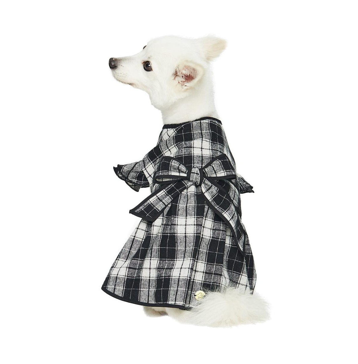 Dogs & Cats Co. Soft Flannel Plaid Dog Dress with Velvet Bowties Pink 16"
